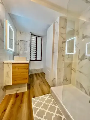 a bathroom with a sink and a shower at Old Town Lovely Apartment in Nice in Nice