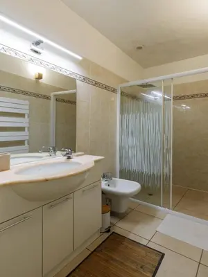 a bathroom with a sink and a toilet and a shower at 3 pièces au cœur du carré d'or in Nice