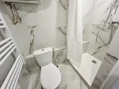 a white bathroom with a toilet and a shower at Studio Moderne Rénové avec balcon in Nice