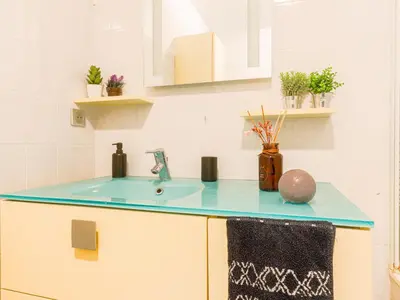 a kitchen counter with a sink and some plants at Apartment Les Balcons d'Eze-3 by Interhome in Èze