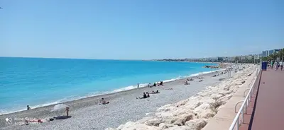 a group of people on a beach near the ocean at Bel appartement - plage à 50 m in Nice