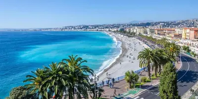 a view of a city with a beach and buildings at ⁂ Studio cosy 3 min de la plage terrasse clim in Nice