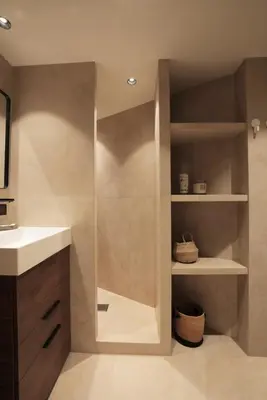 a bathroom with a shower and a sink at Fully equiped newly refurbished studio with an incredible view in Nice in Nice