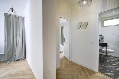 a room with a bathroom with a shower and a toilet at Maison Bianchi - Downtown Alsace Lorraine in Nice