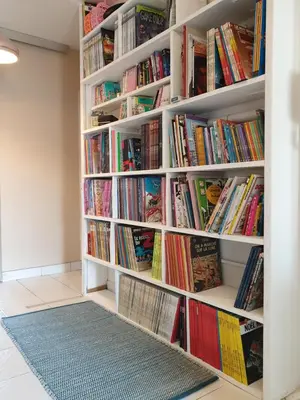 a book shelf filled with lots of books at Bel appartement lumineux T3 Terrasse in Nice