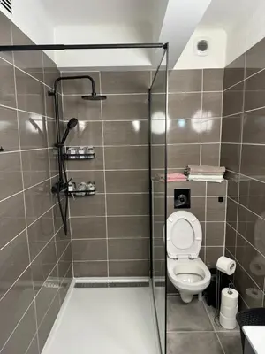 a bathroom with a toilet and a glass shower at Studio à Nice - 10 min de la plage in Nice