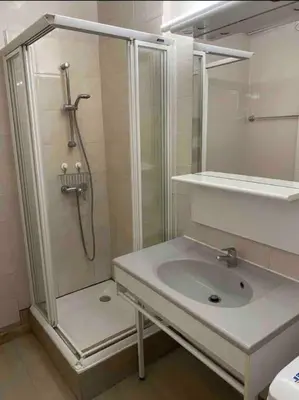 a bathroom with a shower and a sink at 1 bedroom flat in the best street Nice in Nice