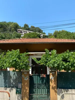 a house with a green gate and a fence at Villa Serenice - F2 au calme, climatisé, WIFI et parking gratuit in Nice