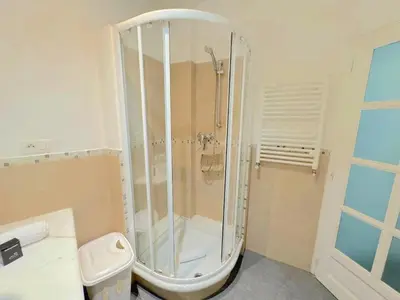 a bathroom with a shower and a toilet at Charmant 2 pièces 600m plage 1km de la gare in Nice