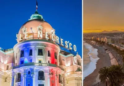 a building with a sign on it next to a beach at Nestor&Jeeves - BRISE DE NICE - Balcony - Central in Nice