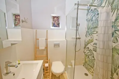 a bathroom with a shower and a toilet and a sink at Villa Rivoli City Center Nice in Nice