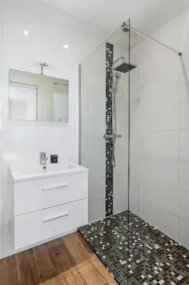 a bathroom with a sink and a shower at Nice Renting - ROSSETTI - Modern Haven Heart of Old Nice in Nice