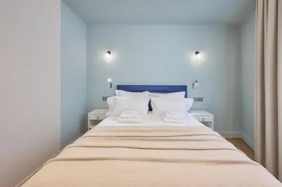 a bedroom with a large bed with two white pillows at Aparthotel 9 ALBERTI Nice Centre in Nice