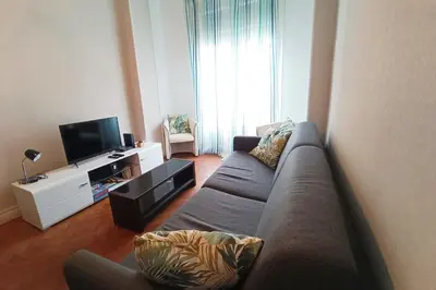 a living room with a couch and a television at Charming T2 apartment in Nice city center in Nice