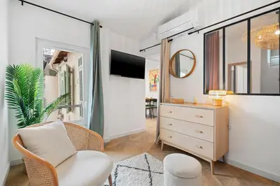a living room with a dresser and a mirror at Nice Renting - BARBERIS - Unique Getaway 2-Room with Rooftop Terrace in Nice