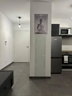 a room with a door with a statue of a woman at Studio cosy près du port in Nice