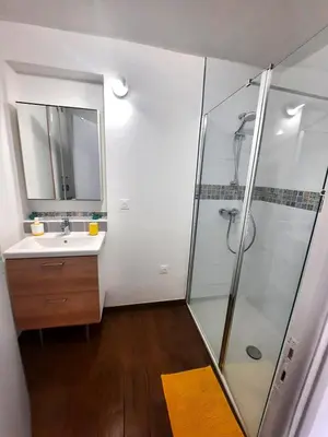 a bathroom with a shower and a sink at La chambre 2, Climatisée AC, Calme, Cuisine privée in Nice