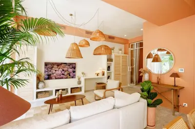 a living room with a white couch and a table at Nice - Amazing flat to 10 min to sea - Garden in Nice