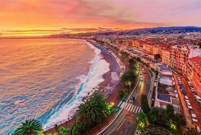 an aerial view of a beach at sunset at Nice - Amazing flat to 10 min to sea - Garden in Nice