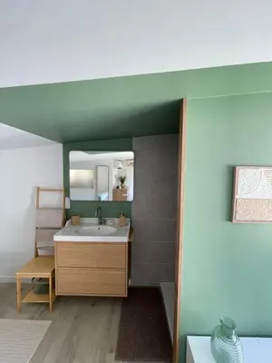 a bathroom with a sink and a mirror at La chambre de Cleron in Saint-Laurent-du-Var