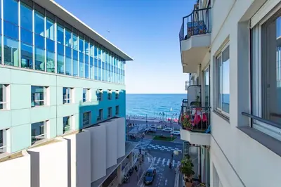 a view of the ocean from a building at #19 Lenval - Balcon Lenval Sea View with AC Promenade des Anglais in Nice