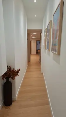a hallway with white walls and a vase with a plant at Historic Bright and Beautiful Apartment in Old Nice with Castle Hill View in Nice