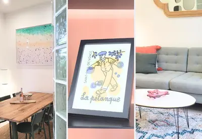 a collage of three pictures of a living room at Nestor&Jeeves - BEL AIR - City Center - Modern in Nice