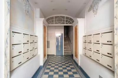 a dressing room with a checkered floor at #51 1BDR Massena,central 5 min to the beach AC in Nice