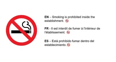 a sign that says no smoking is prohibited inside the establishment at Private Room in Shared Apartment in the Center of Nice in Nice