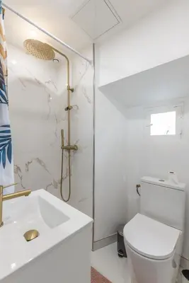 a white bathroom with a toilet and a sink at Appartement de charme centre vieux village in Villefranche-sur-Mer