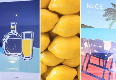 a collage of four pictures with a bottle of orange juice at Nestor&Jeeves - PALAIS DU PORT - Balcony - Port Place du Pin in Nice