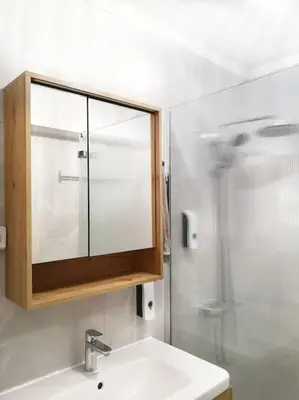 a bathroom with a sink and a shower at Chez L'Hadriana, 2x AC clim Wi-Fi,newly renovated in Nice