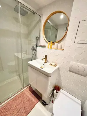 a bathroom with a toilet and a sink and a shower at Duplex moderne port de Nice in Nice