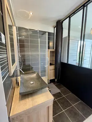 a bathroom with a shower and a sink at Spacieux appartement à Nice in Nice