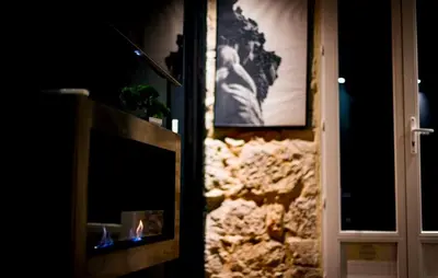 a wall with a fireplace with a picture on it at Nissa la Bella in Nice