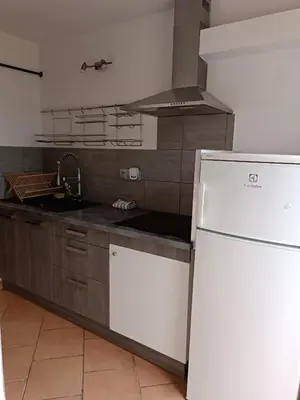 a kitchen with a white refrigerator and a sink at Studio Dauphiné in Nice