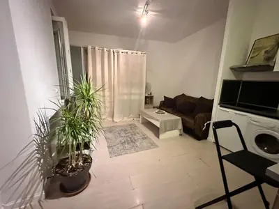 a living room with two potted plants and a couch at Charmant loft HyperCentre in Nice