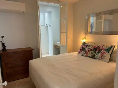 a bedroom with a large white bed with a pillow at Rossetti Rosa Vieux Nice 2 bed in Nice