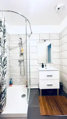 a bathroom with a shower and a sink at Spacieux 4 couchage plein centre in Nice