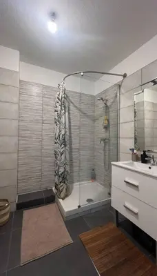 a bathroom with a shower and a sink at Spacieux 4 couchage plein centre in Nice