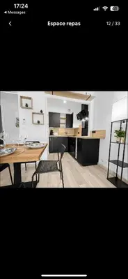 a room with a table and a desk with chairs at Le Rieviera Bay-Parking-Jardin Pick up Airport in Saint-Laurent-du-Var