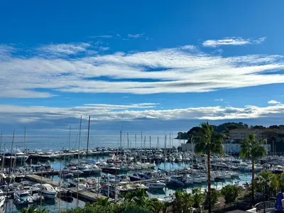 a marina with alot of boats in the water at Centre Village CAP FERRAT in Saint-Jean-Cap-Ferrat
