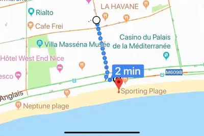 a map of marina our palestine and the min spotting place at Beautiful flat Nice - Palais Meyerbeer at 2min beach Negresco in Nice