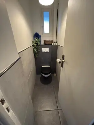 a bathroom with a toilet with a plant in it at Appartement confortable et cosy sur le port de Nice in Nice