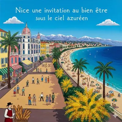 a poster of a city with people walking on a beach at Magnifique appartement 2 pièces - Port de Nice in Nice