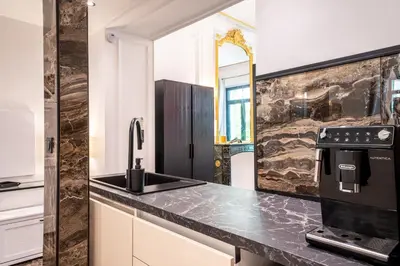 a kitchen with a sink and a counter top at Appartement Belle Époque cœur de ville -AC- in Nice