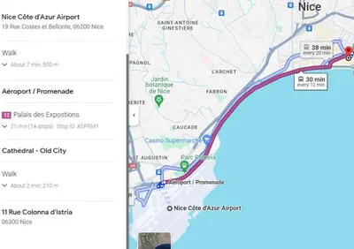 a screenshot of a map of the uber disc driver airport at Cosy appartement, moderne, fuchsia, industriel in Nice