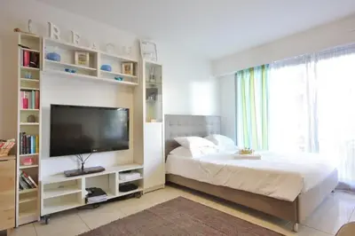 a bedroom with a large bed and a television at Le Palais de Med Studio Promenade des Anglais in Nice