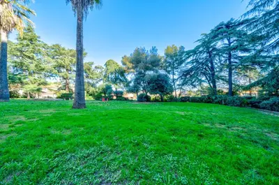 a green field with palm trees in a park at Superbe 3p vue mer avec parking in Nice