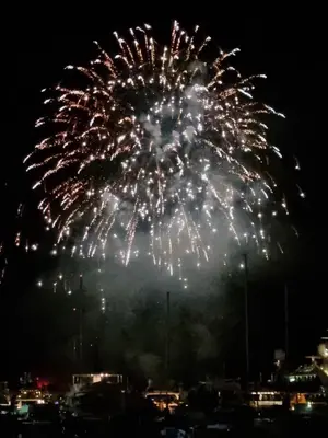 a firework display in the night sky with cars at Villa Moana in Èze